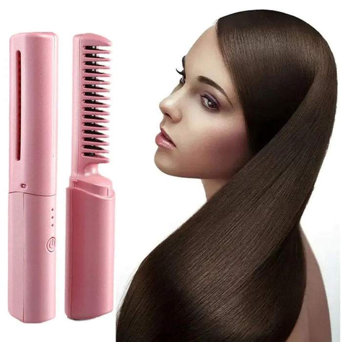 Meneflix Portable Mini Hair Straightener Cordless Rechargeable Mini Adjustable Hair Straightener Hot Comb