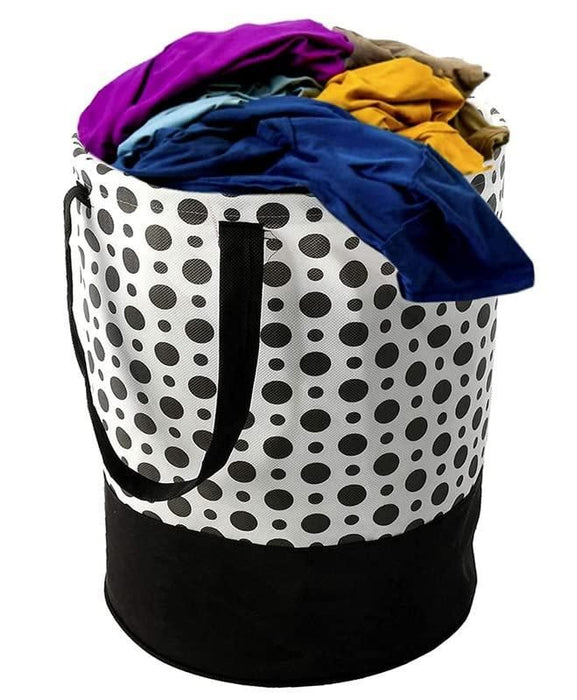 Round Canvas Black and White Polka Dot Laundry Bag 45 L