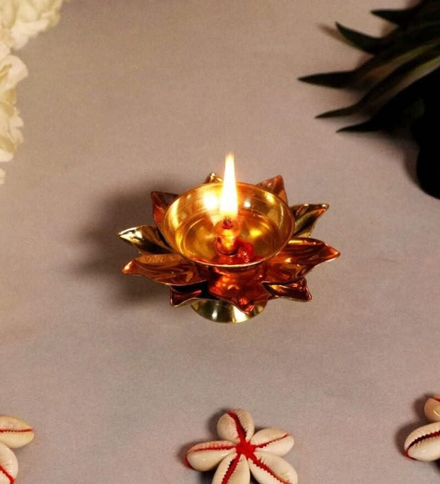 eCraftIndia Set of 2 Floral Shape Metal Diya