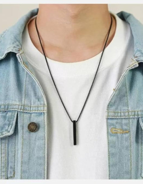 Stick Stainless Steel Black Silver Locket Pendant Necklace Chain For Boys and Men Unisex